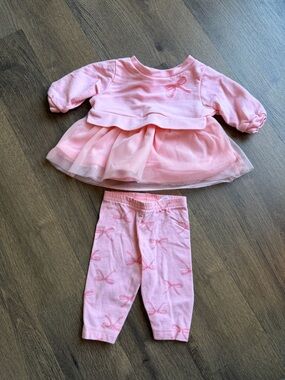 Carter's Pink Tulle Dress & Bow Print Leggings Set